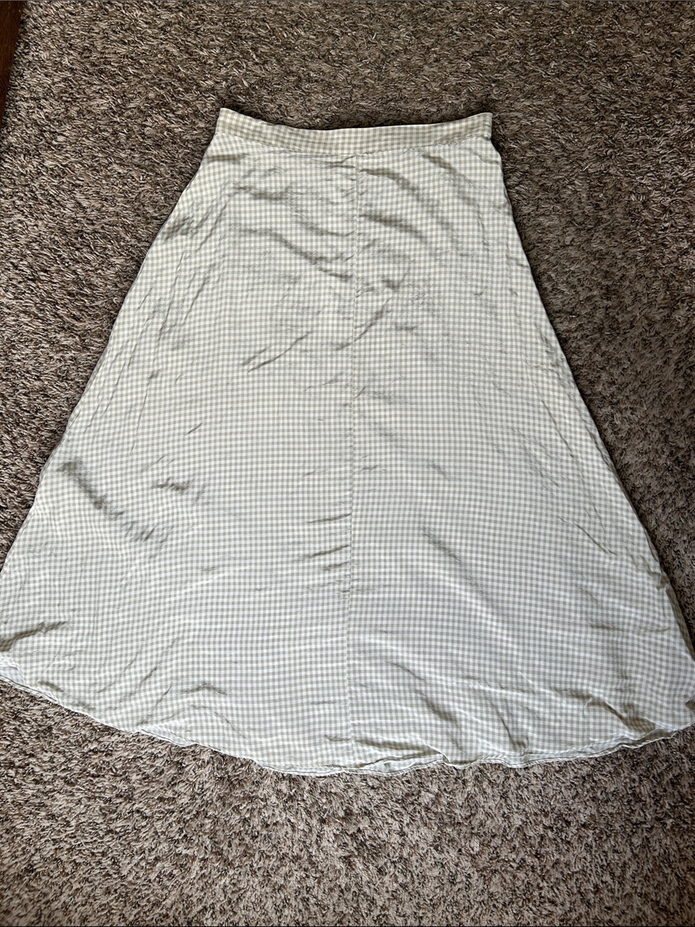 Silk Club 100% Silk Gingham A-Line Midi Skirt White & Tan - Women’s Medium